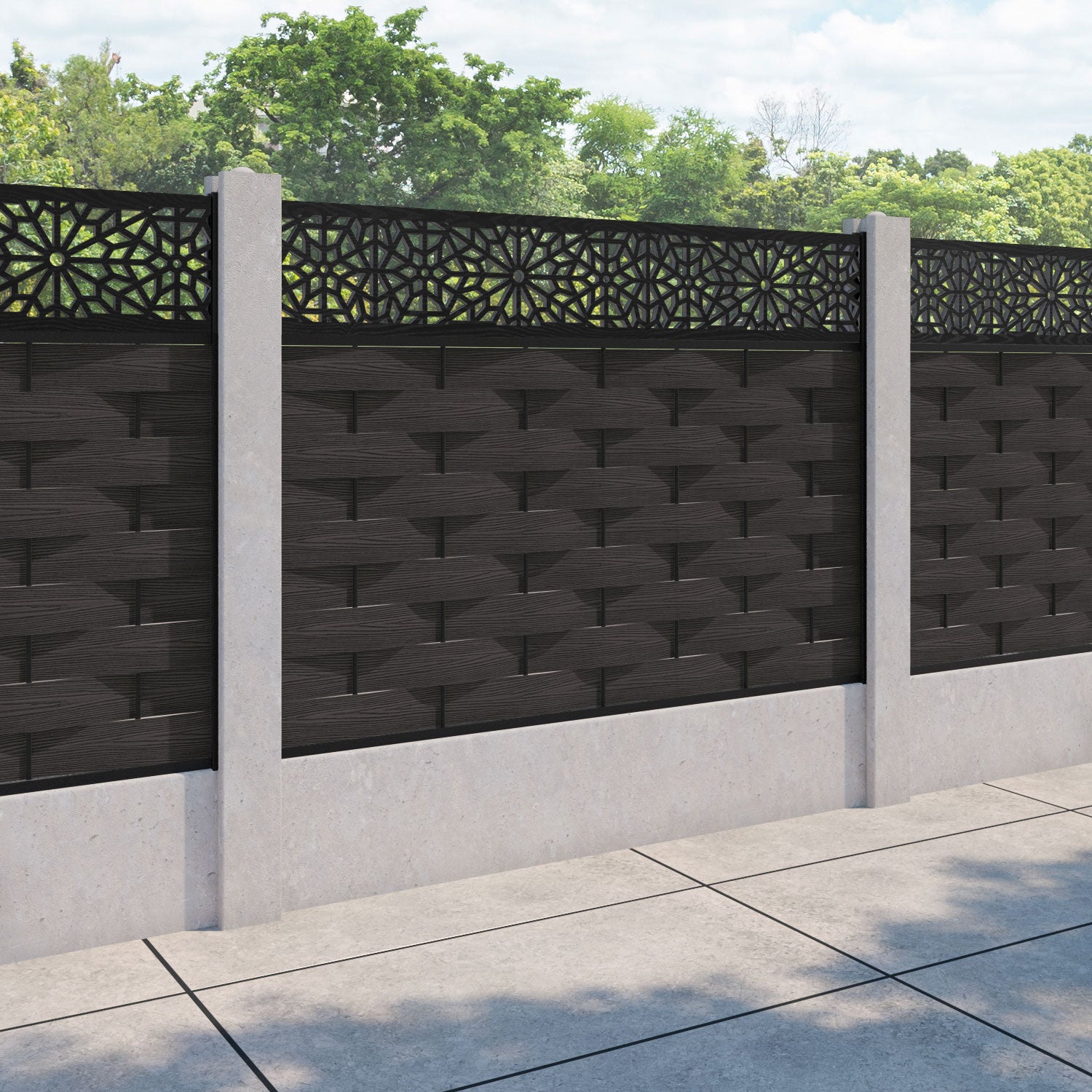 Ripple Alnara Fence Panel - Dark Oak - for existing concrete posts