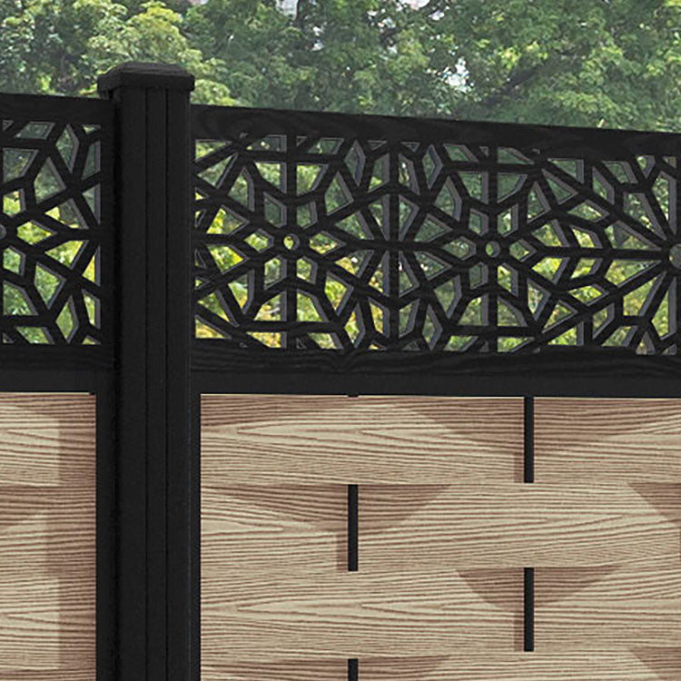 Ripple Alnara Fence Panel - Light Oak - with our aluminium posts