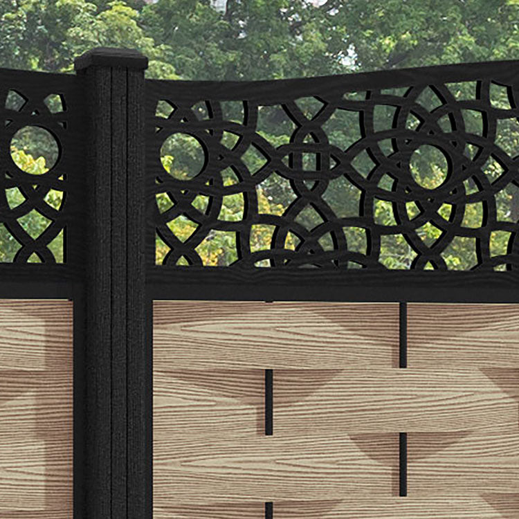 Ripple Ambar Curved Top Fence Panel - Light Oak - with our composite posts