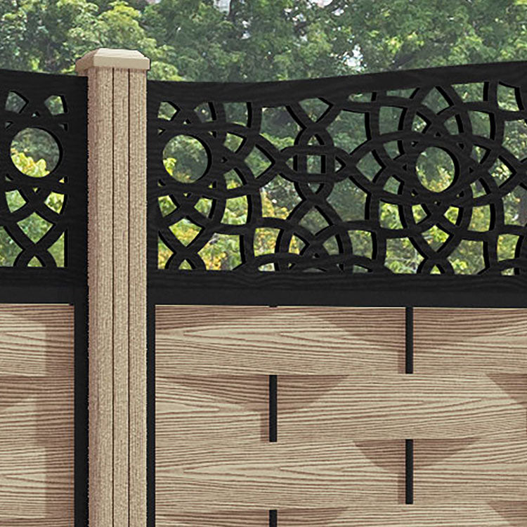 Ripple Ambar Curved Top Fence Panel - Light Oak - with our composite posts