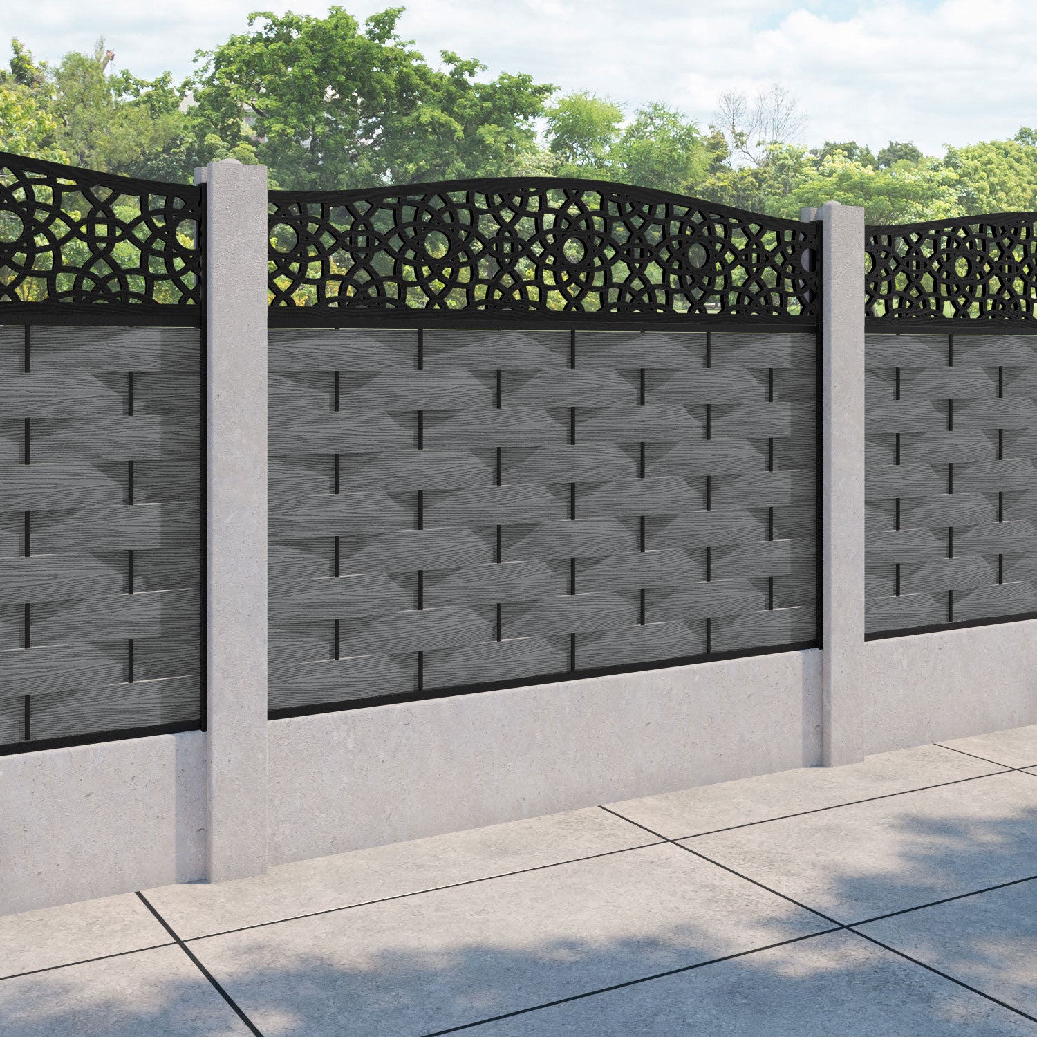 Ripple Ambar Curved Top Fence Panel - Mid Grey - for existing concrete posts