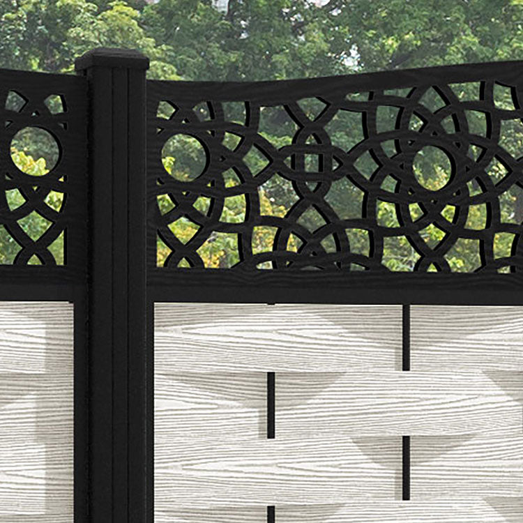 Ripple Ambar Curved Top Fence Panel - Light Stone - with our aluminium posts