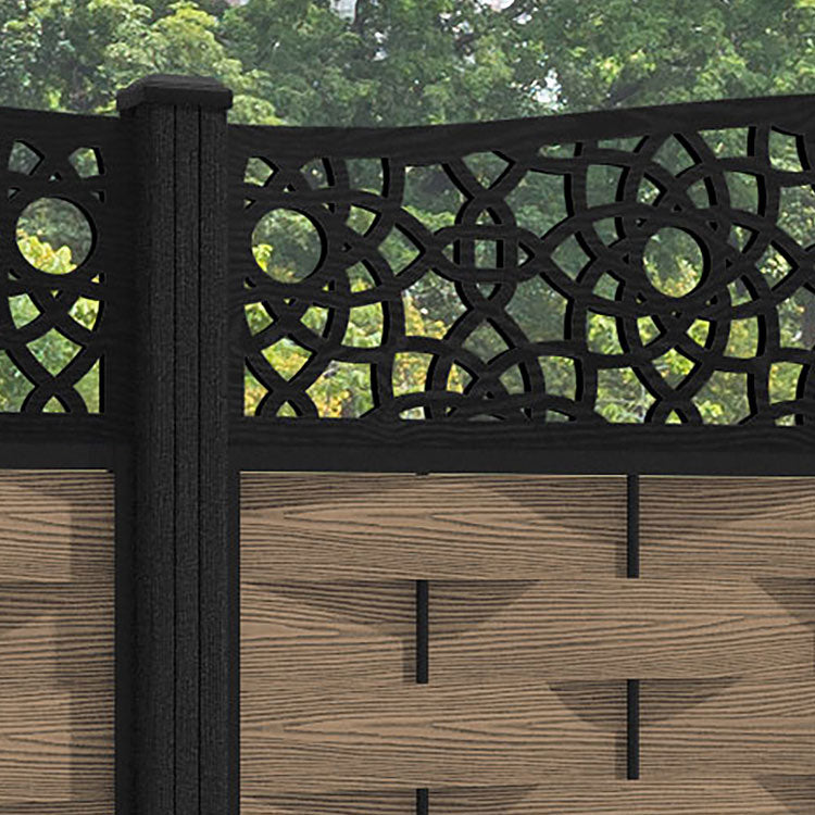 Ripple Ambar Curved Top Fence Panel - Teak - with our composite posts