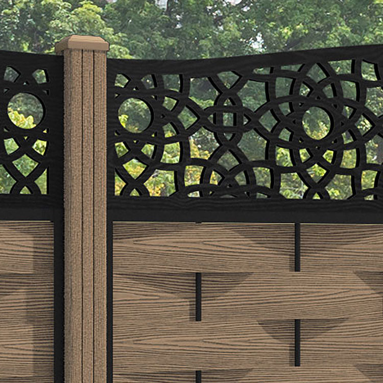 Ripple Ambar Curved Top Fence Panel - Teak - with our composite posts