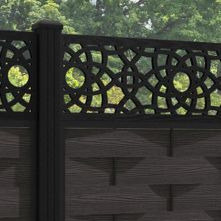 Ripple Ambar Fence Panel - Dark Oak - with our aluminium posts