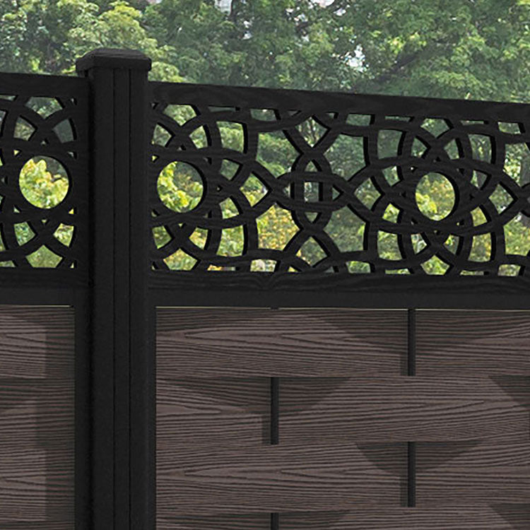 Ripple Ambar Fence Panel - Mid Brown - with our aluminium posts