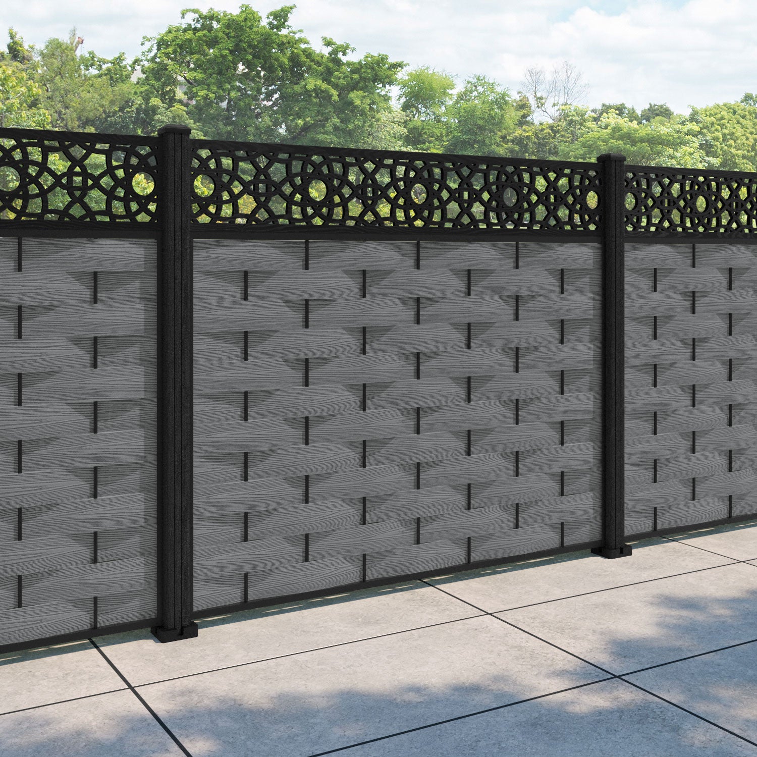 Ripple Ambar Fence Panel - Mid Grey - with our composite posts