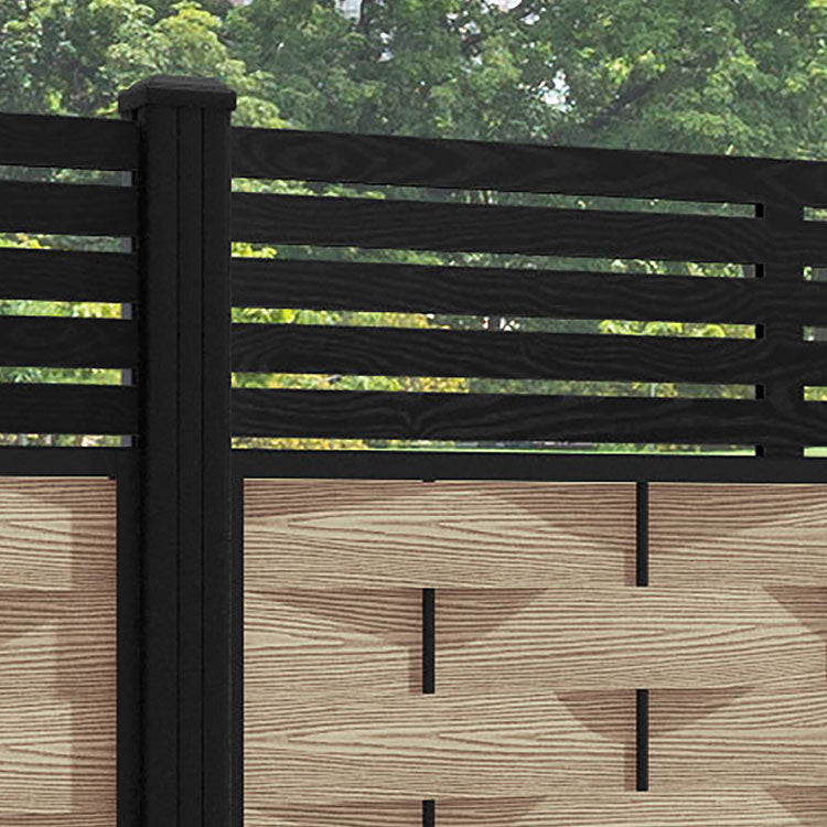 Ripple Aspen Fence Panel - Light Oak - with our aluminium posts