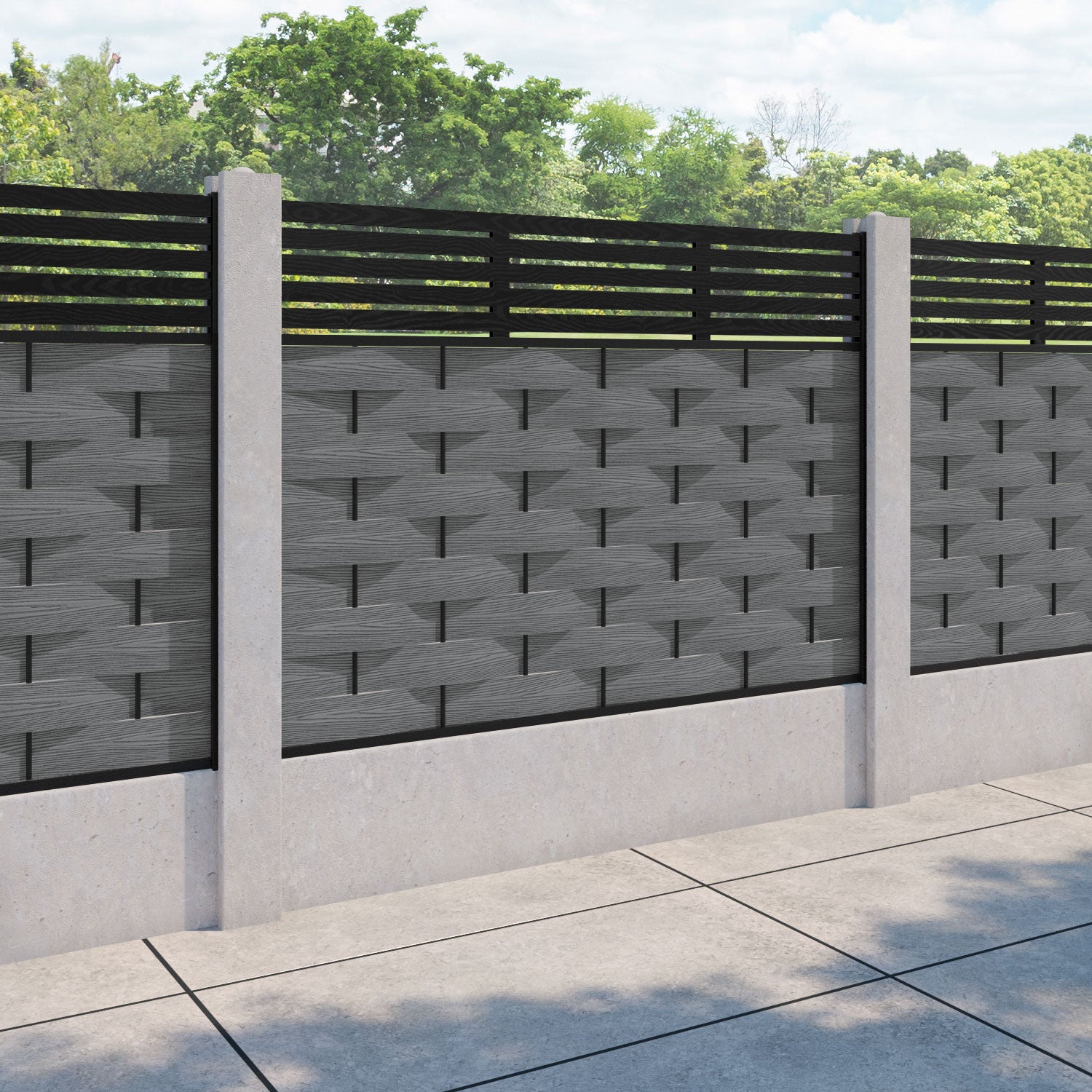 Ripple Aspen Fence Panel - Mid Grey - for existing concrete posts