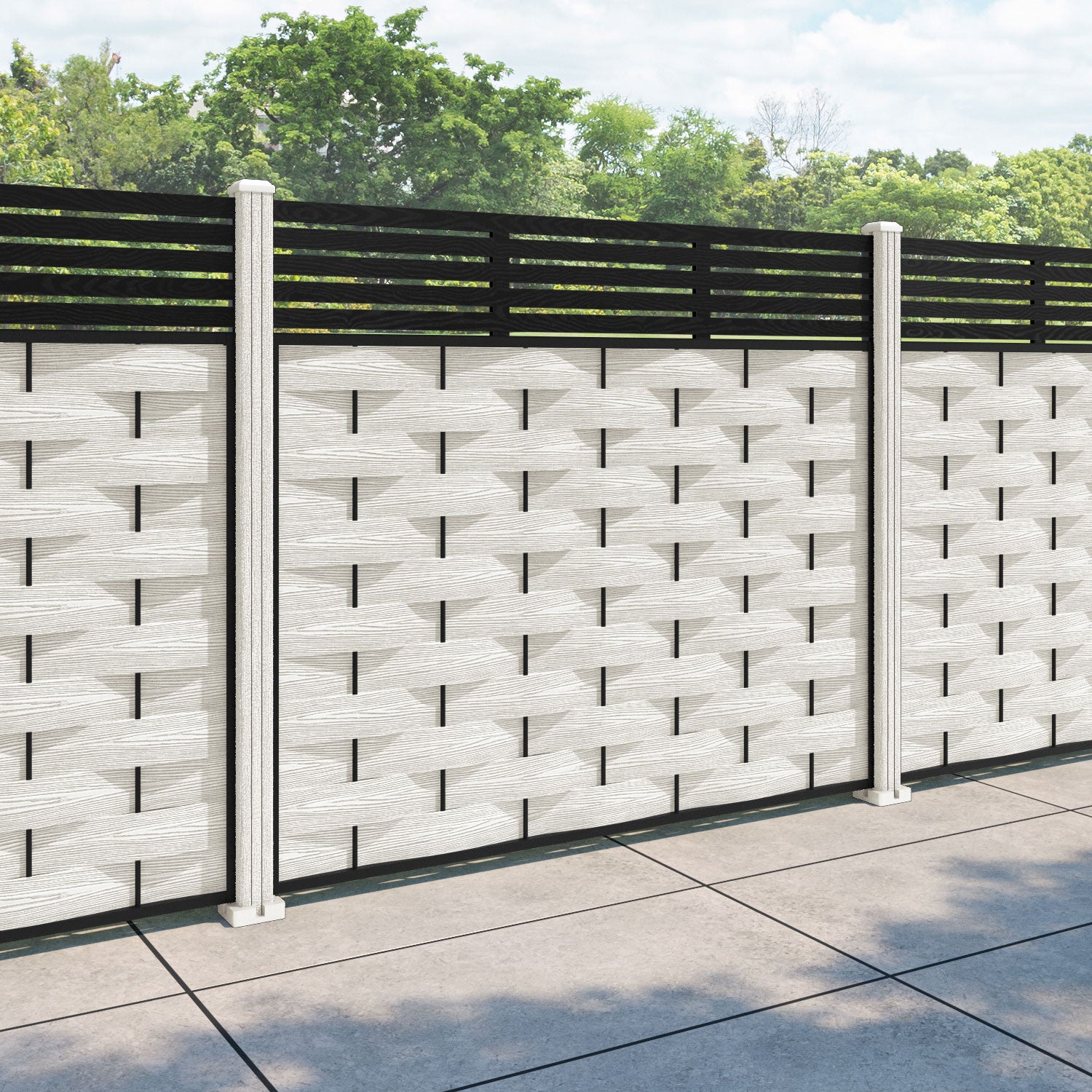 Ripple Aspen Fence Panel - Light Stone - with our composite posts