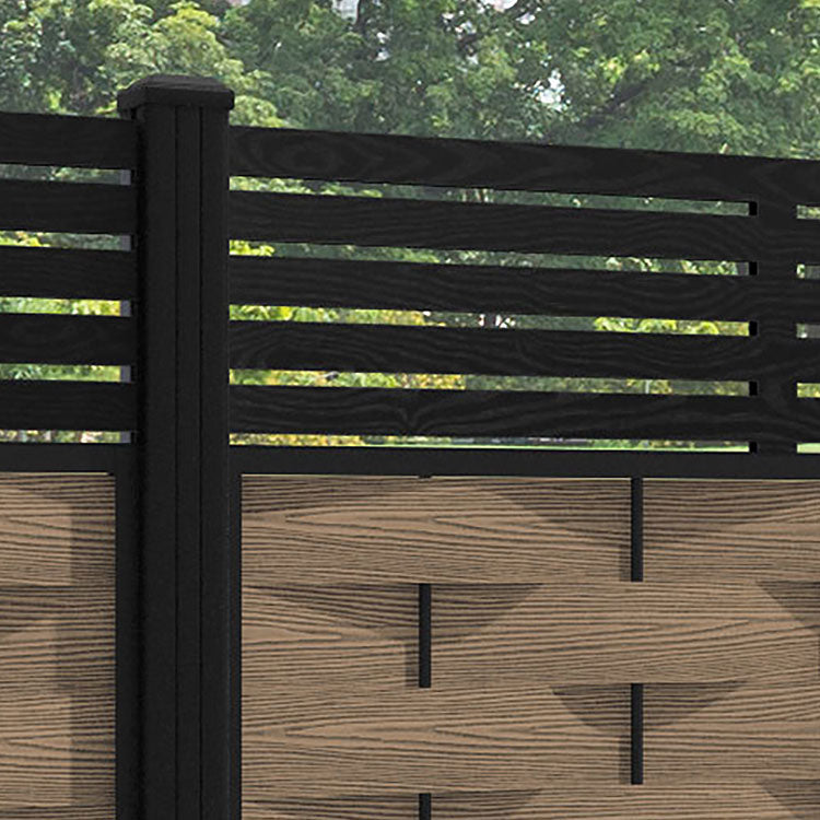Ripple Aspen Fence Panel - Teak - with our aluminium posts