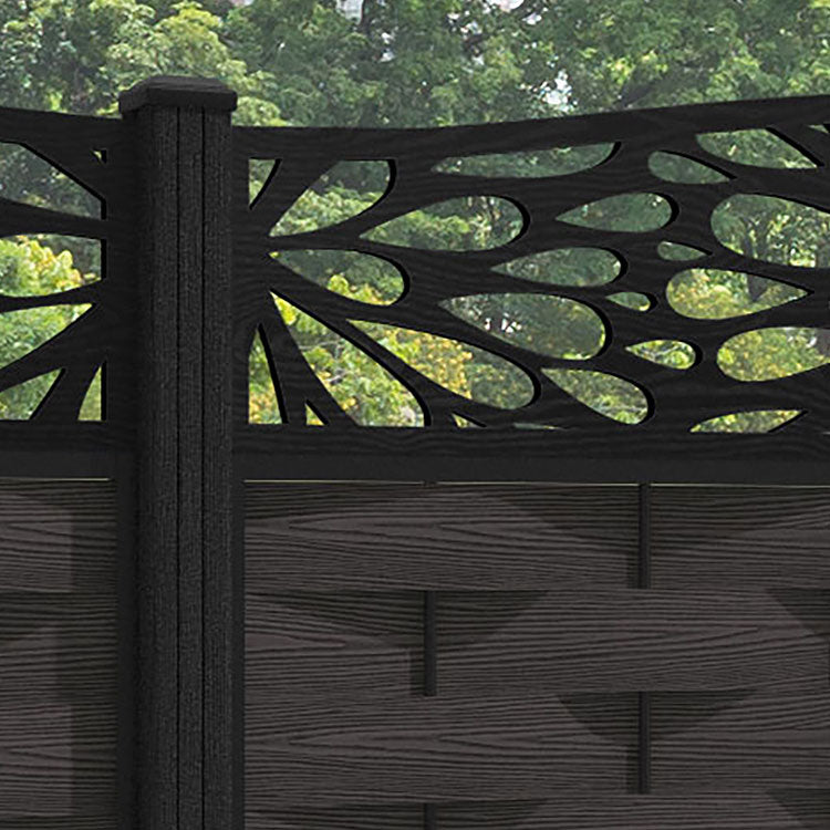Ripple Blossom Curved Top Fence Panel - Dark Oak - with our composite posts