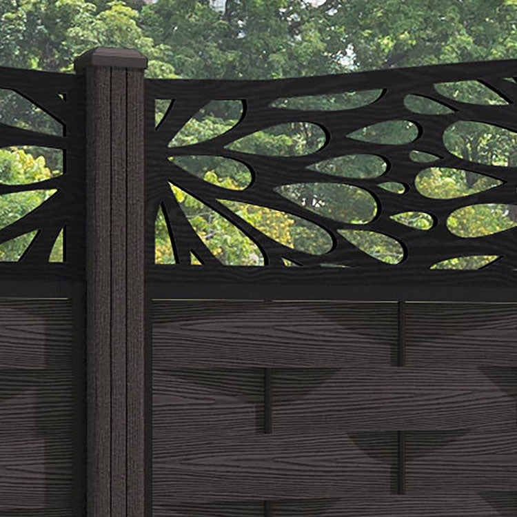 Ripple Blossom Curved Top Fence Panel - Dark Oak - with our composite posts