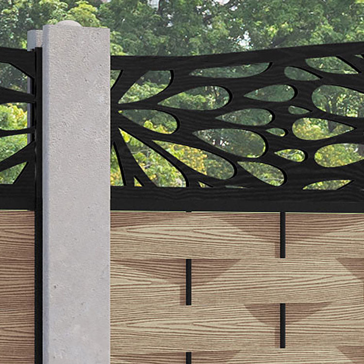 Ripple Blossom Curved Top Fence Panel - Light Oak - for existing concrete posts
