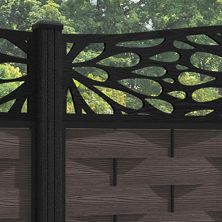 Ripple Blossom Curved Top Fence Panel - Mid Brown - with our composite posts