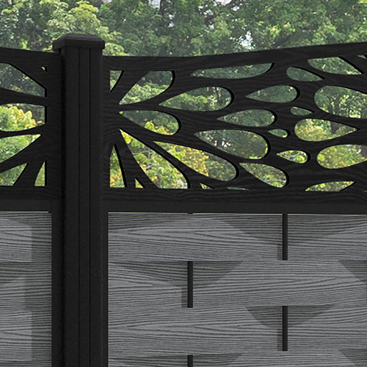 Ripple Blossom Curved Top Fence Panel - Mid Grey - with our aluminium posts