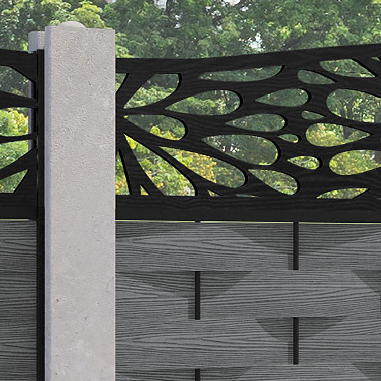 Ripple Blossom Curved Top Fence Panel - Mid Grey - for existing concrete posts