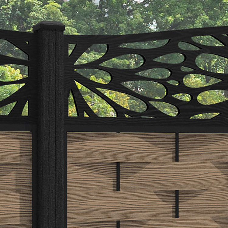 Ripple Blossom Curved Top Fence Panel - Teak - with our composite posts