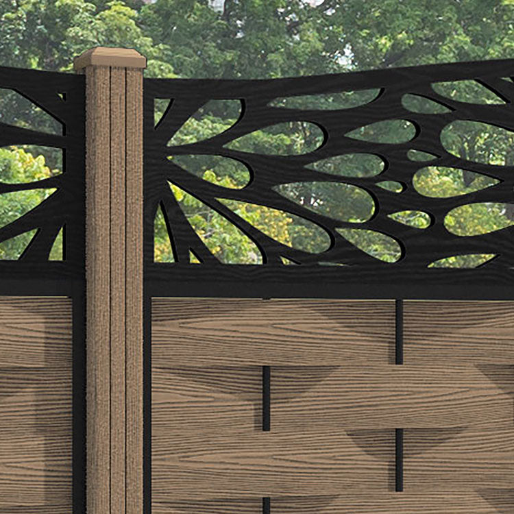 Ripple Blossom Curved Top Fence Panel - Teak - with our composite posts