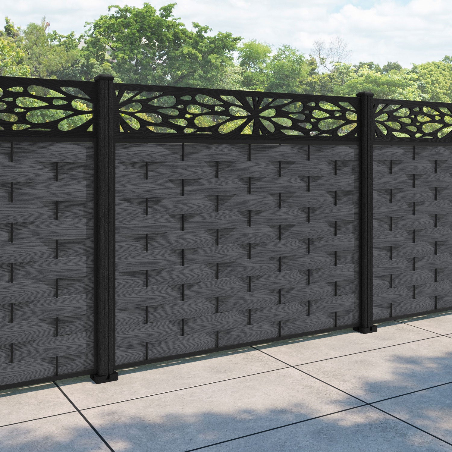 Ripple Blossom Fence Panel - Dark Grey - with our composite posts