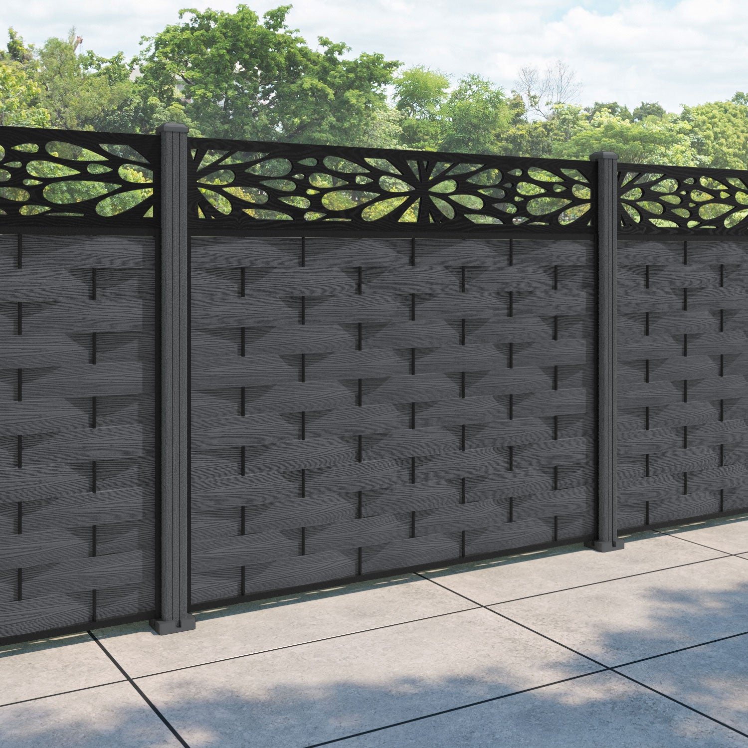 Ripple Blossom Fence Panel - Dark Grey - with our composite posts