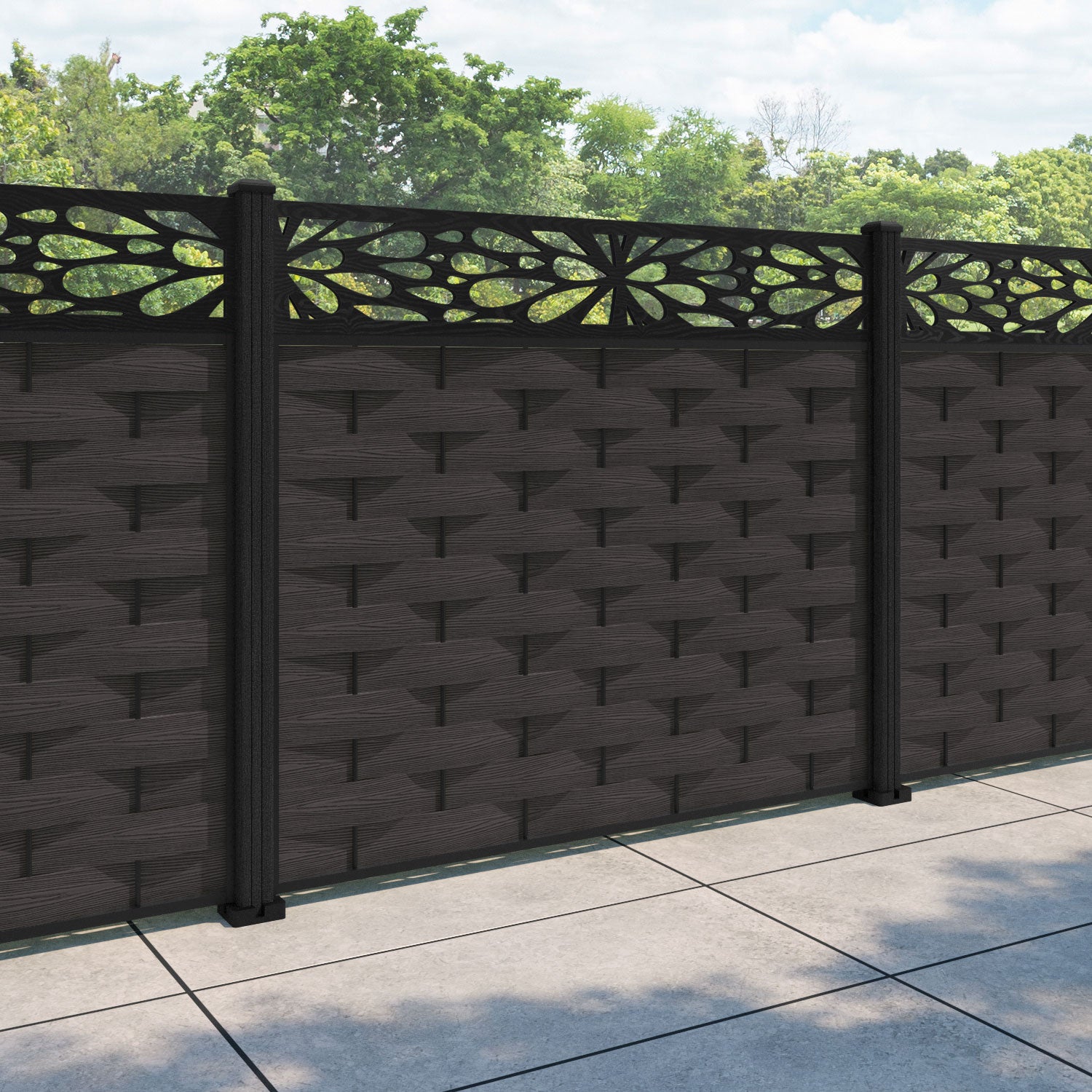 Ripple Blossom Fence Panel - Dark Oak - with our composite posts