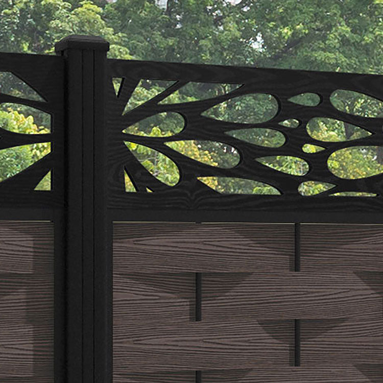 Ripple Blossom Fence Panel - Mid Brown - with our aluminium posts