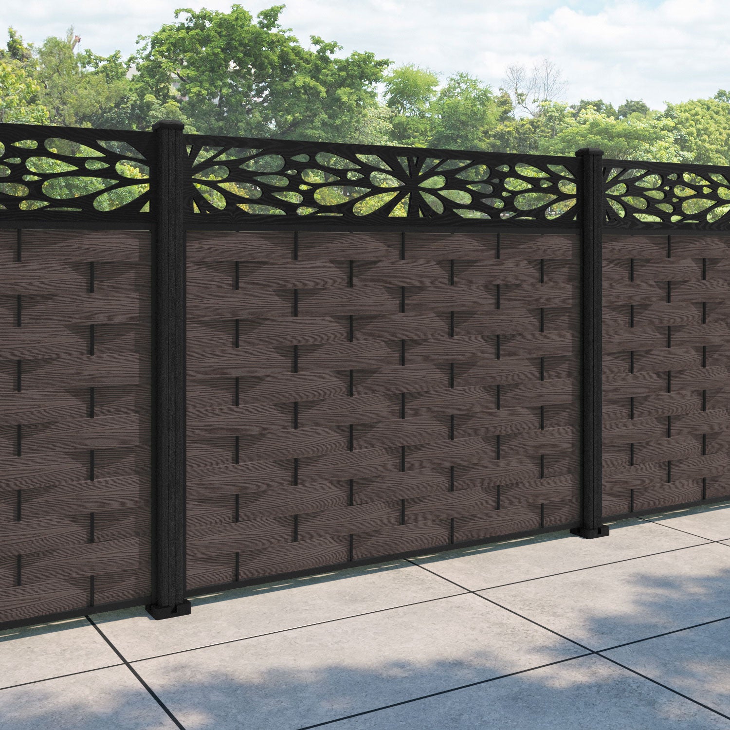 Ripple Blossom Fence Panel - Mid Brown - with our composite posts