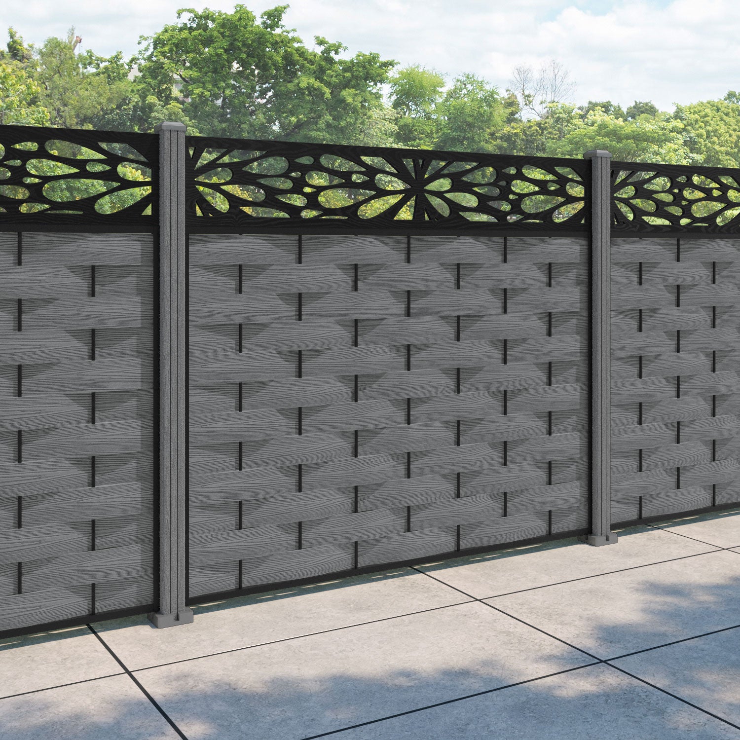 Ripple Blossom Fence Panel - Mid Grey - with our composite posts