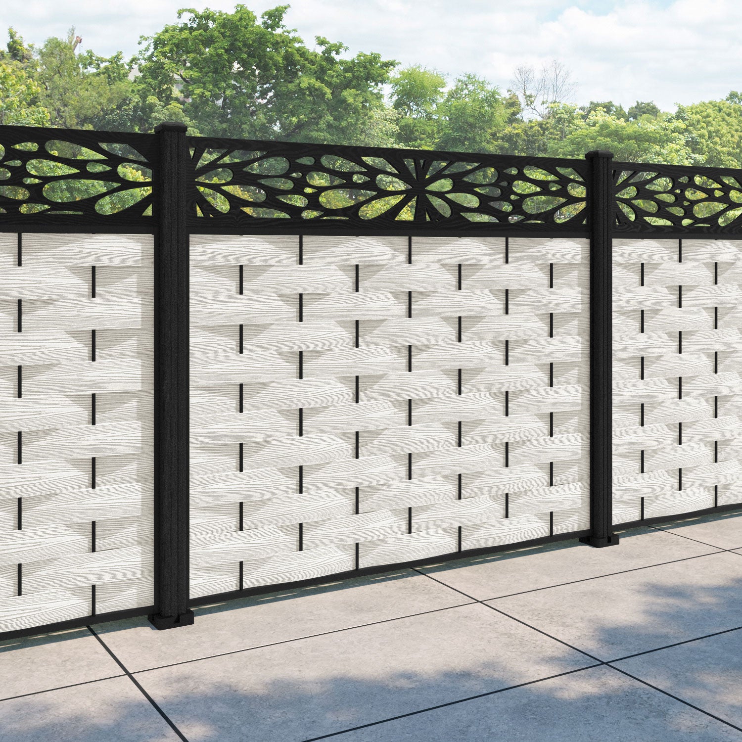 Ripple Blossom Fence Panel - Light Stone - with our composite posts