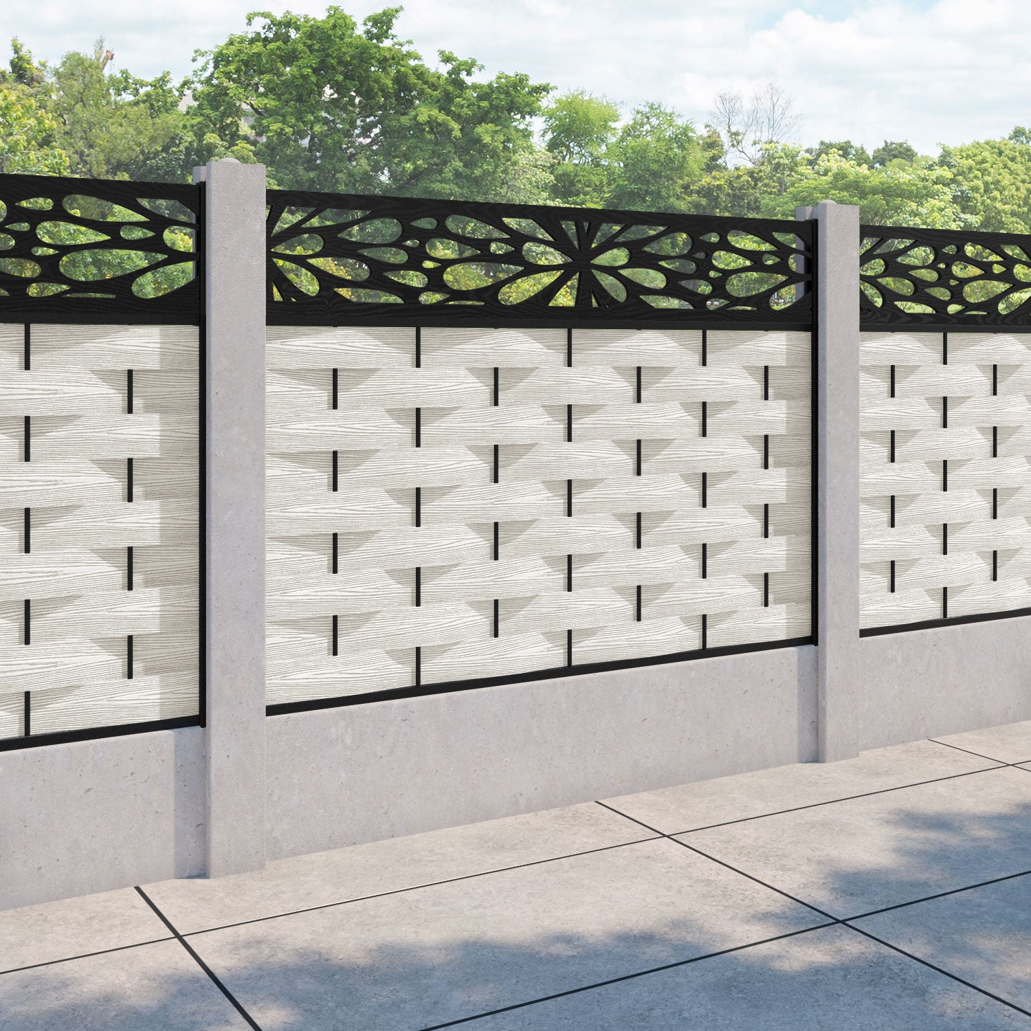 Ripple Blossom Fence Panel - Light Stone - for existing concrete posts