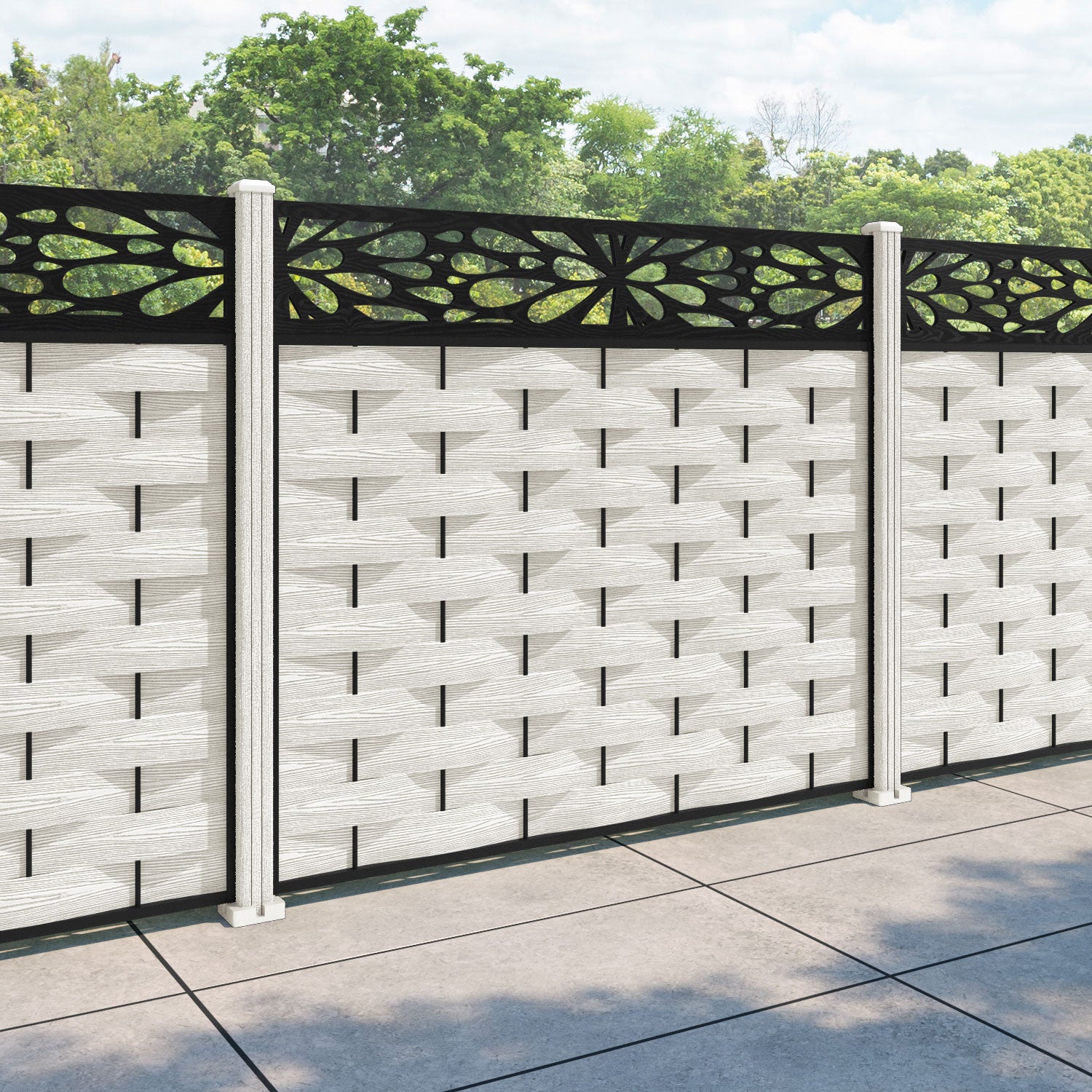 Ripple Blossom Fence Panel - Light Stone - with our composite posts