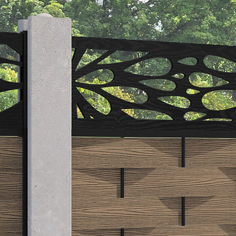 Ripple Blossom Fence Panel - Teak - for existing concrete posts
