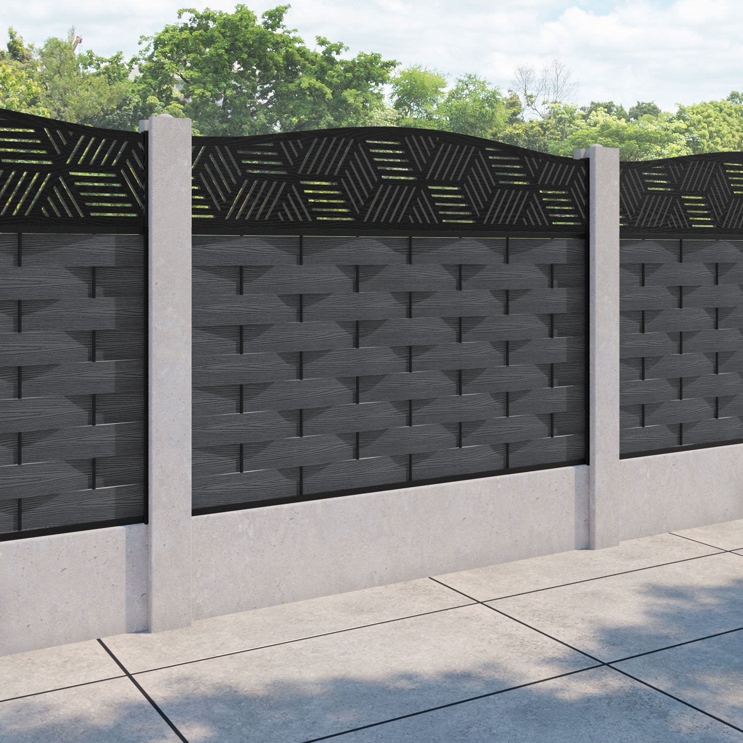 Ripple Cubed Curved Top Fence Panel - Dark Grey - for existing concrete posts