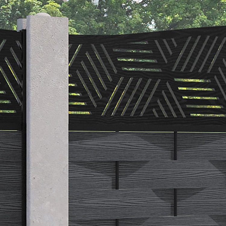 Ripple Cubed Curved Top Fence Panel - Dark Grey - for existing concrete posts