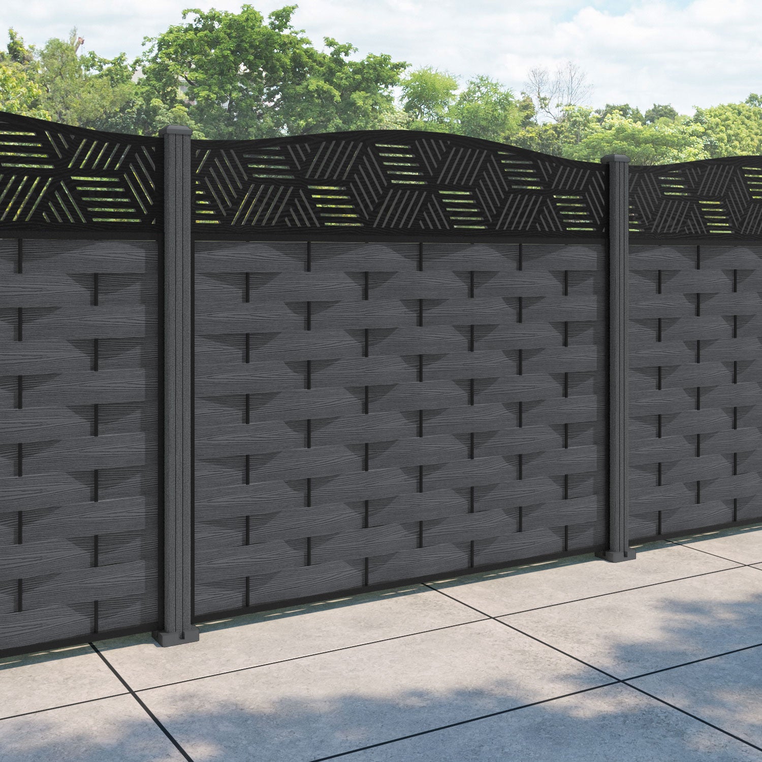 Ripple Cubed Curved Top Fence Panel - Dark Grey - with our composite posts