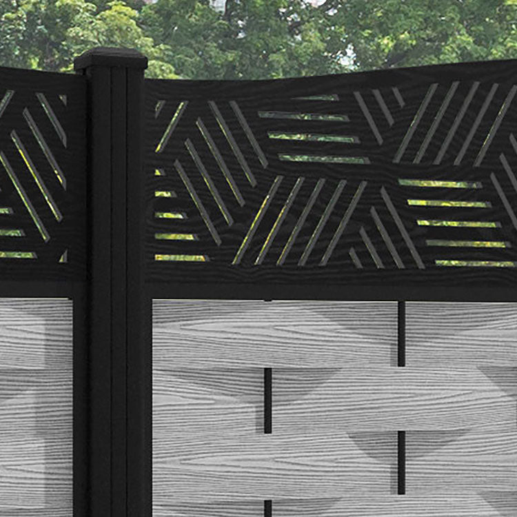 Ripple Cubed Curved Top Fence Panel - Light Grey - with our aluminium posts