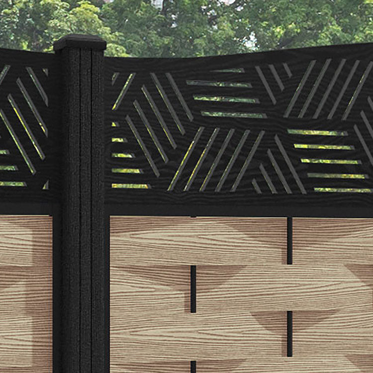 Ripple Cubed Curved Top Fence Panel - Light Oak - with our composite posts