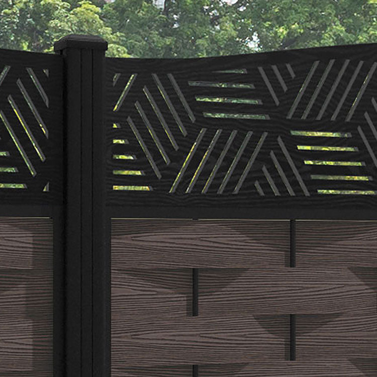Ripple Cubed Curved Top Fence Panel - Mid Brown - with our aluminium posts