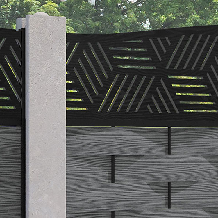 Ripple Cubed Curved Top Fence Panel - Mid Grey - for existing concrete posts