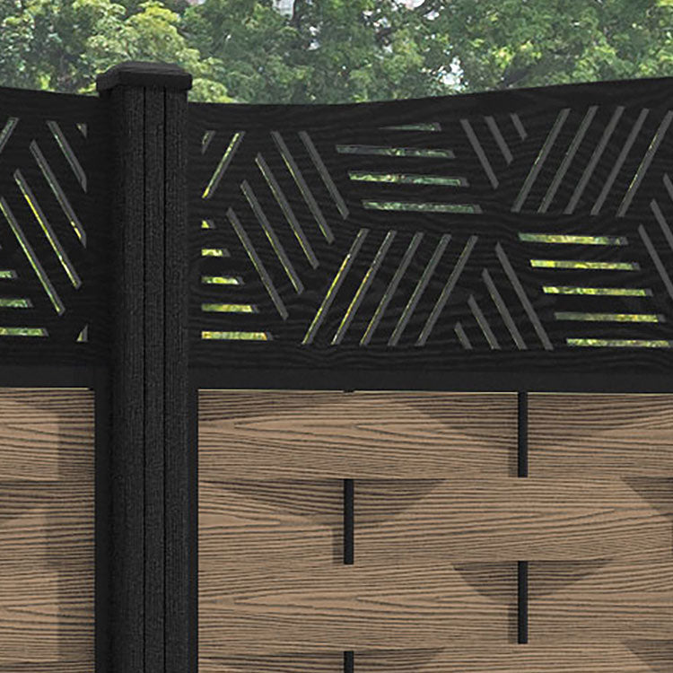 Ripple Cubed Curved Top Fence Panel - Teak - with our composite posts