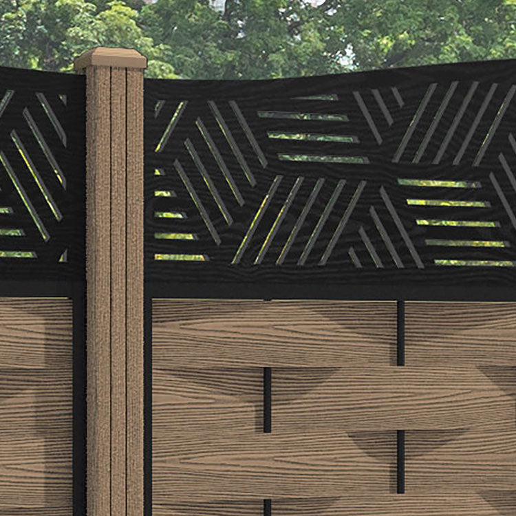 Ripple Cubed Curved Top Fence Panel - Teak - with our composite posts