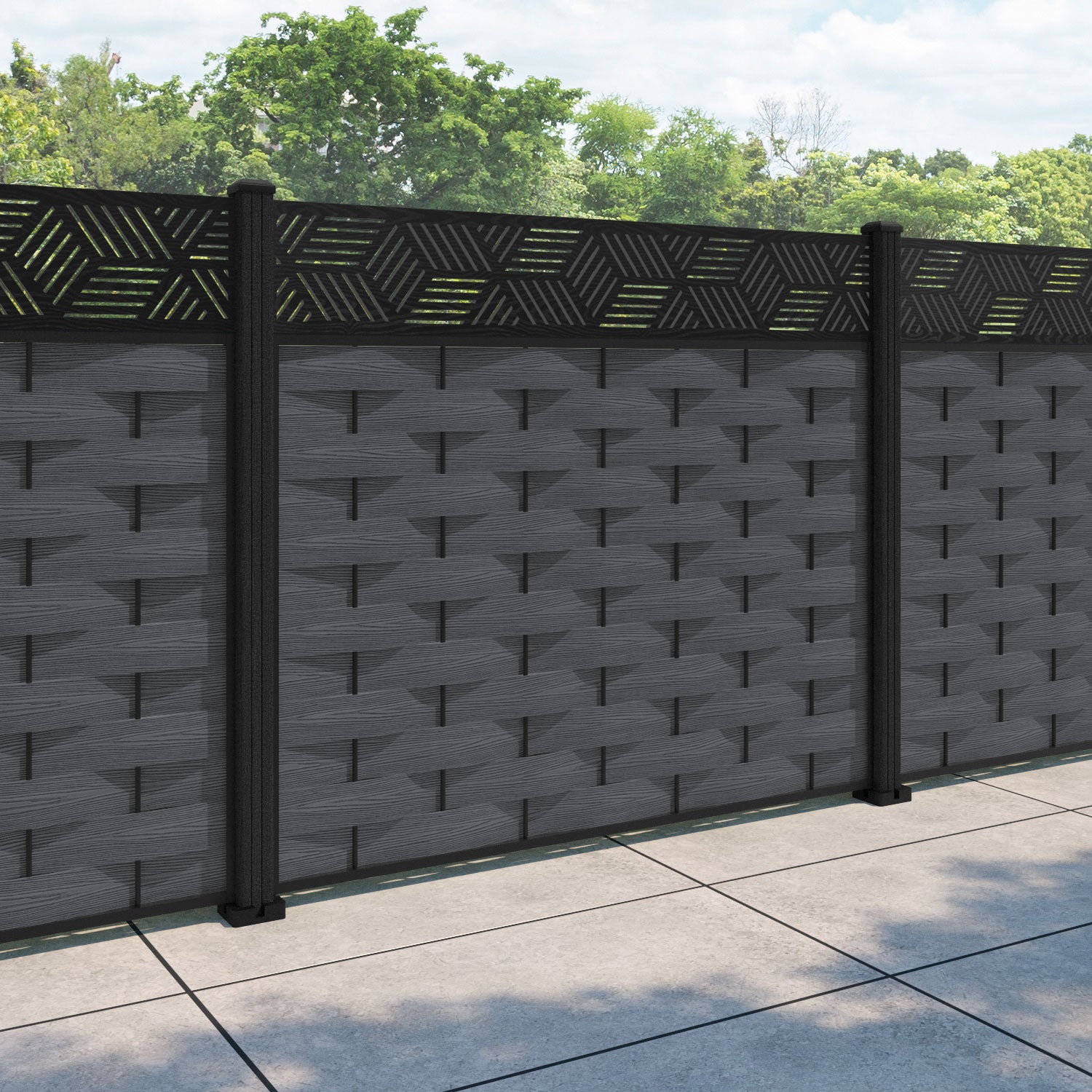 Ripple Cubed Fence Panel - Dark Grey - with our composite posts
