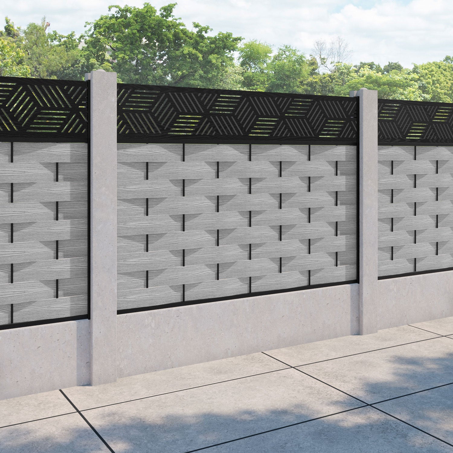Ripple Cubed Fence Panel - Light Grey - for existing concrete posts