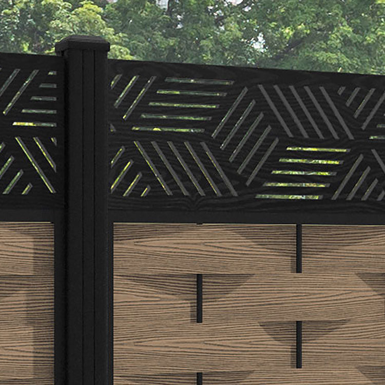 Ripple Cubed Fence Panel - Teak - with our aluminium posts