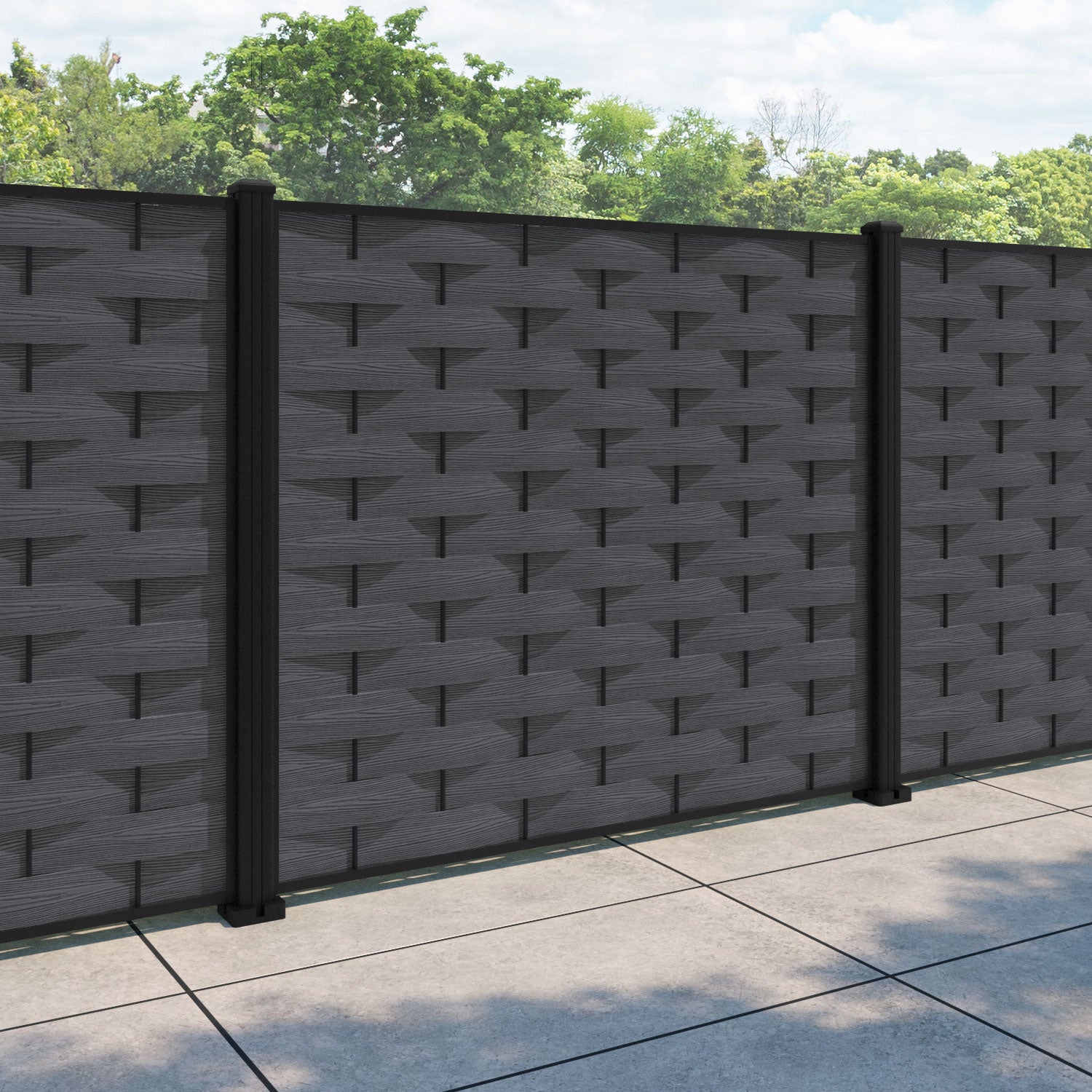 Ripple Fence Panel - Dark grey - with our aluminium posts