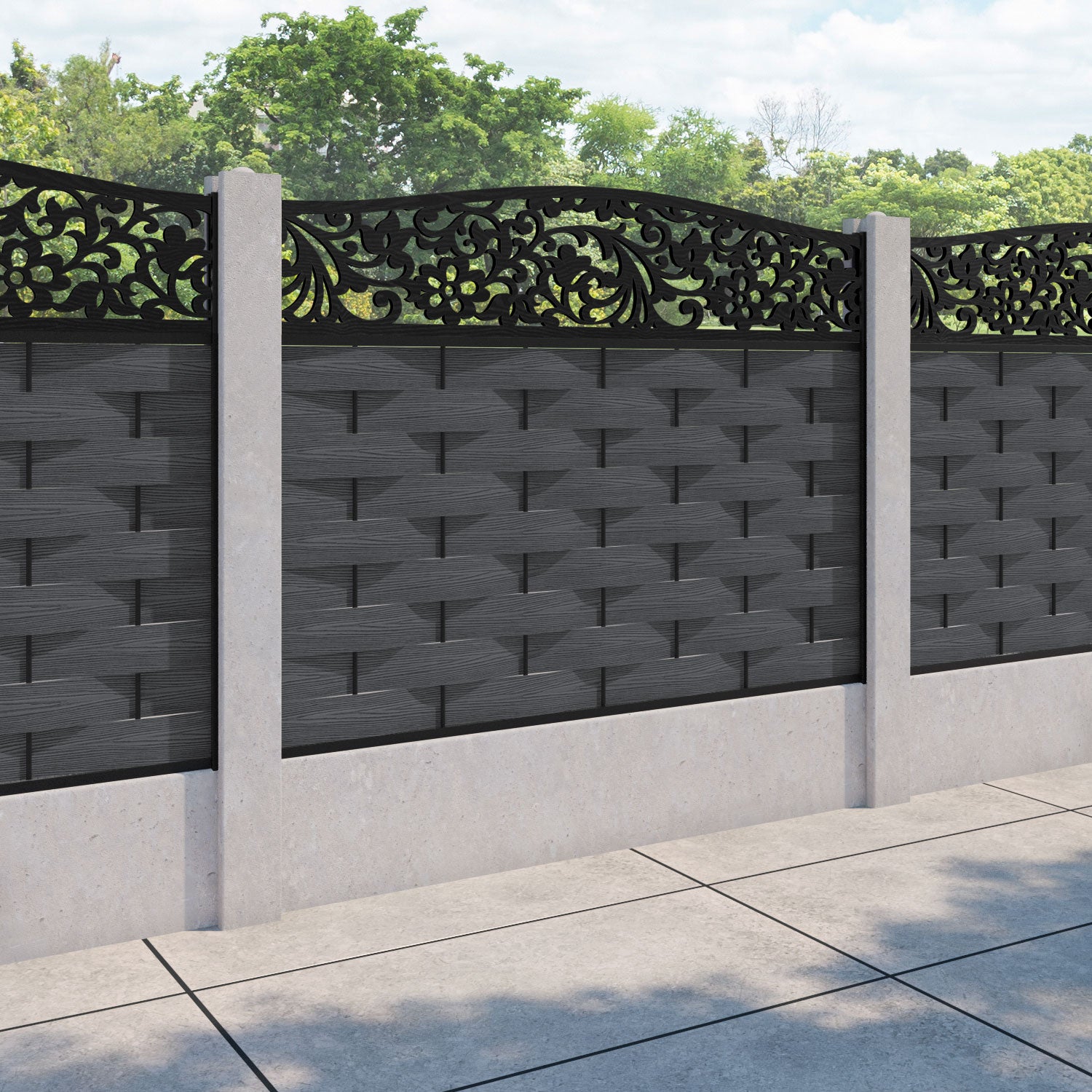 Ripple Eden Curved Top Fence Panel - Dark Grey - for existing concrete posts