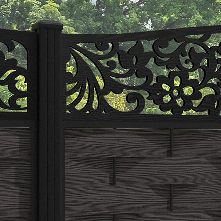 Ripple Eden Curved Top Fence Panel - Dark Oak - with our aluminium posts