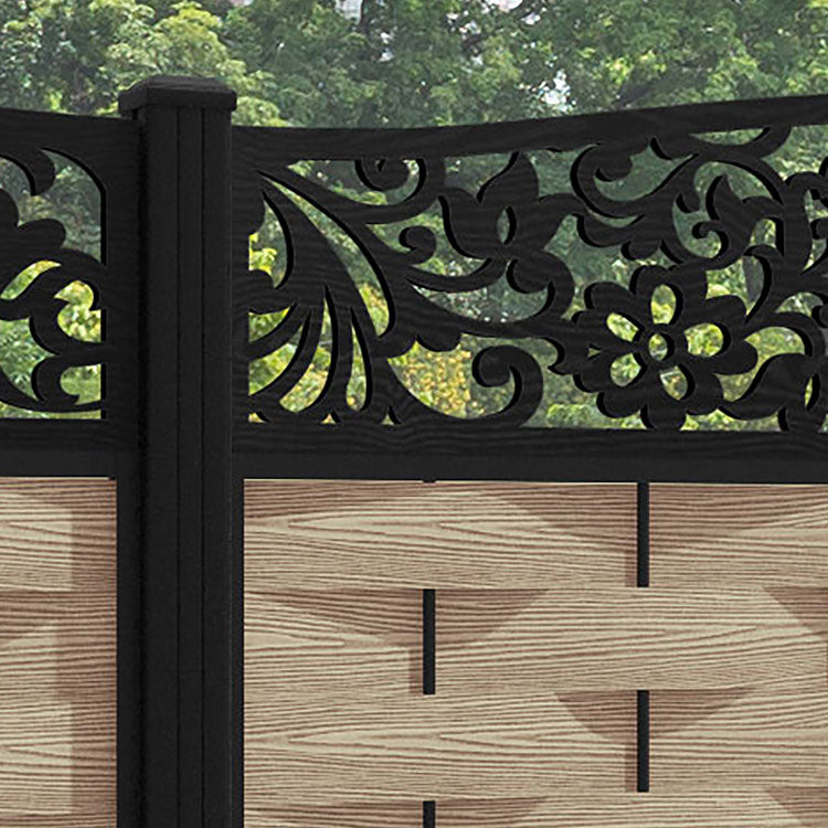 Ripple Eden Curved Top Fence Panel - Light Oak - with our aluminium posts