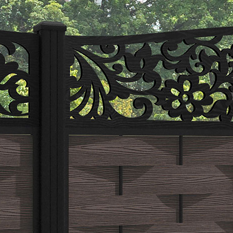 Ripple Eden Curved Top Fence Panel - Mid Brown - with our aluminium posts